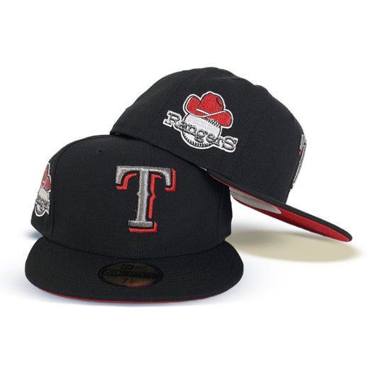 Black Texas Rangers Red Bottom Rangers Side Patch New Era 59Fifty Fitted