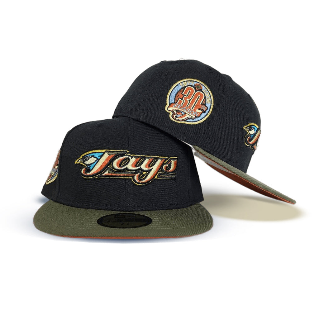 Black Toronto Blue Jays Olive Green Visor Rust Orange Bottom 30th Anniversary Side Patch New Era 59Fifty Fitted
