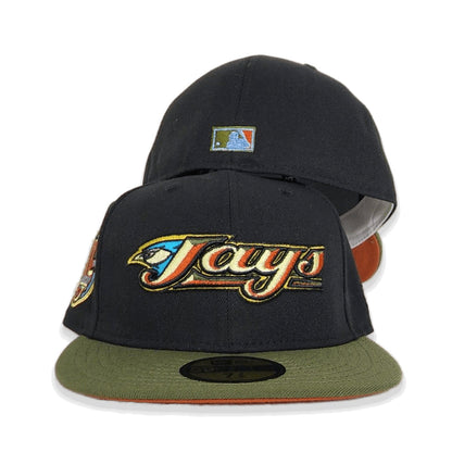 Black Toronto Blue Jays Olive Green Visor Rust Orange Bottom 30th Anniversary Side Patch New Era 59Fifty Fitted
