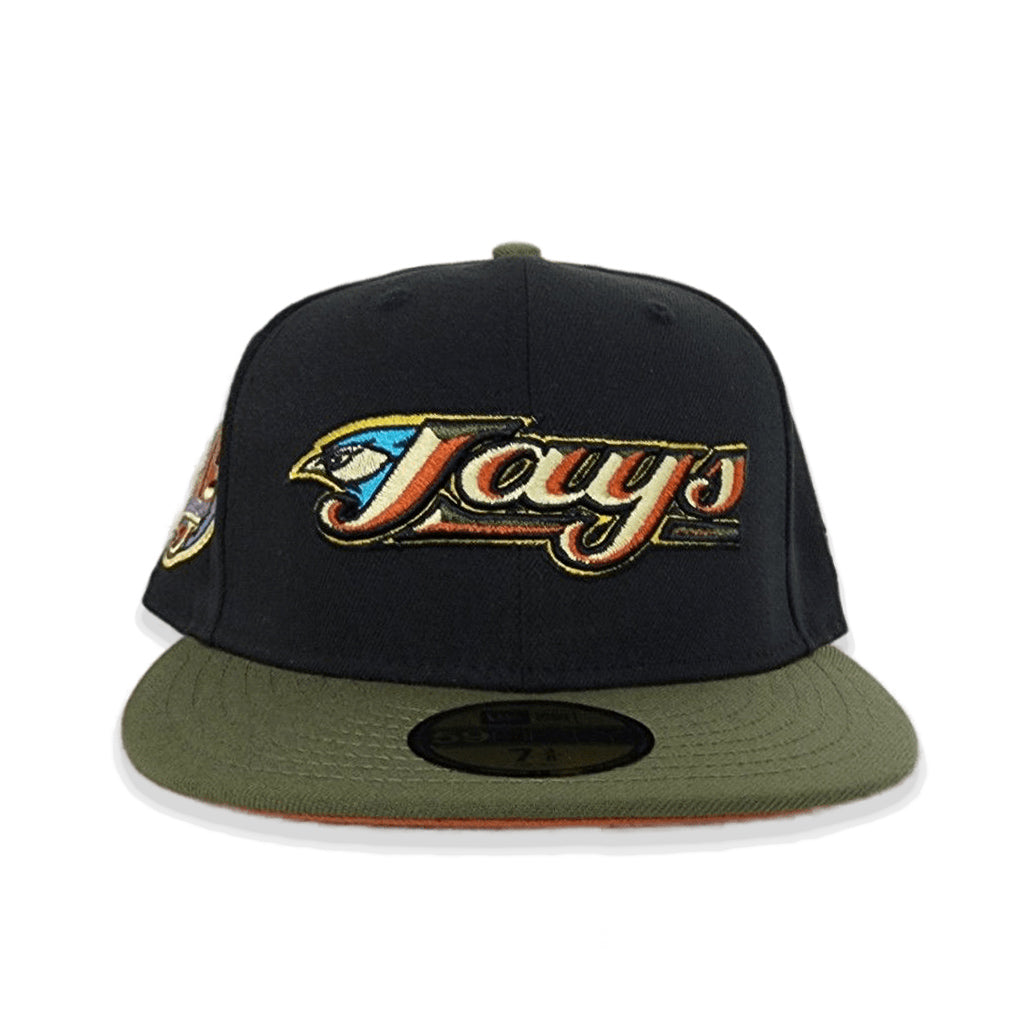 Black Toronto Blue Jays Olive Green Visor Rust Orange Bottom 30th Anniversary Side Patch New Era 59Fifty Fitted