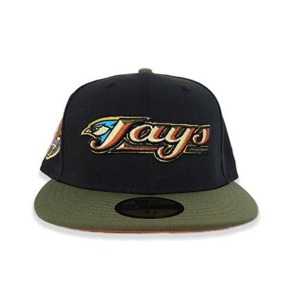 Black Toronto Blue Jays Olive Green Visor Rust Orange Bottom 30th Anniversary Side Patch New Era 59Fifty Fitted