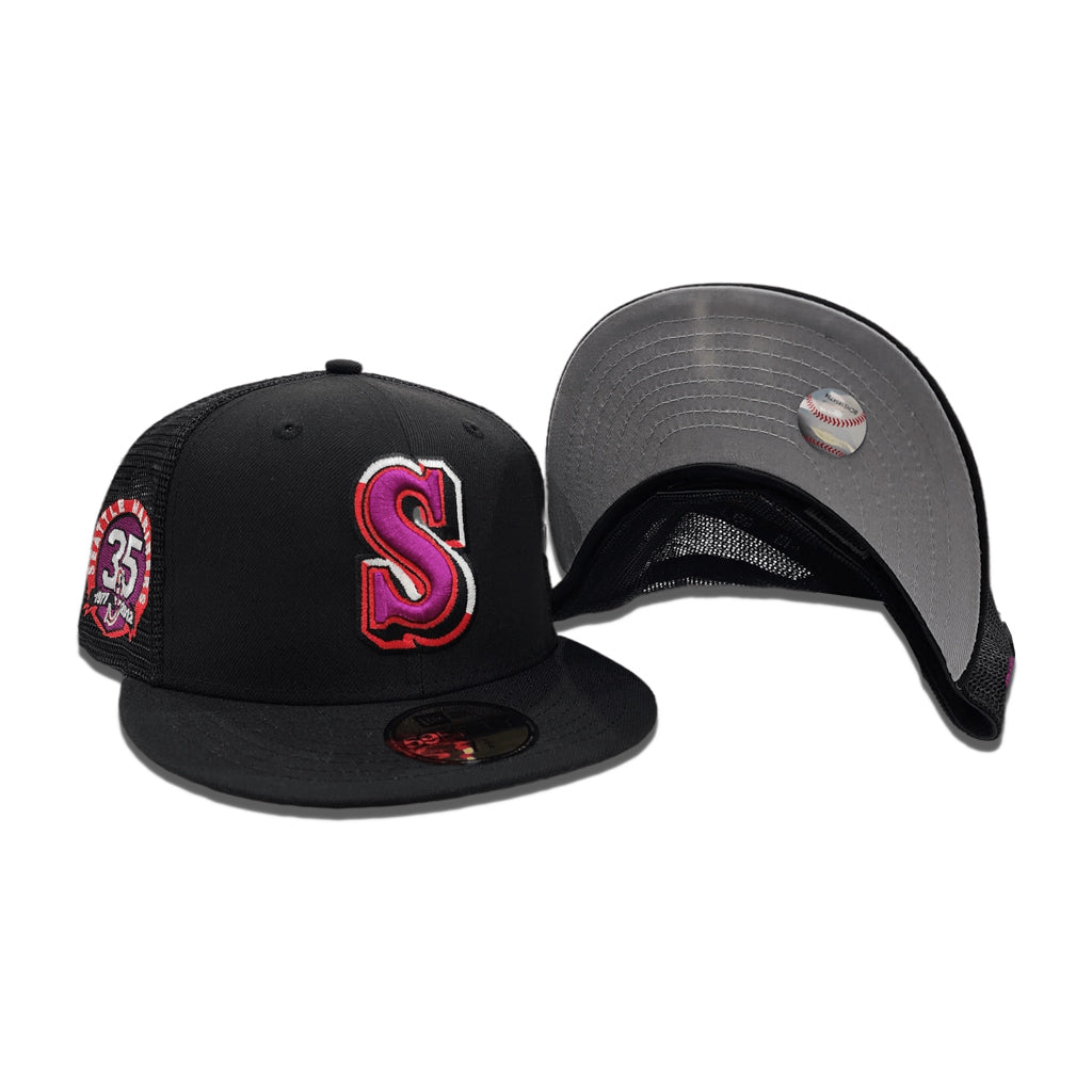 Black Trucker Seattle Mariners Gray Bottom 35th Anniversary Side Patch New Era 59Fifty Fitted