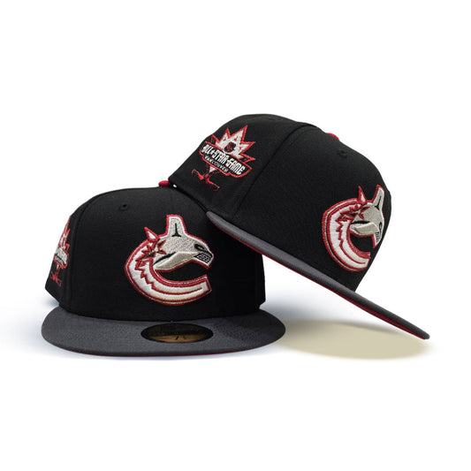 Black Vancouver Canucks Dark Gray Visor Red Bottom 1998 All Star Game Side Patch New Era 59Fifty Fitted