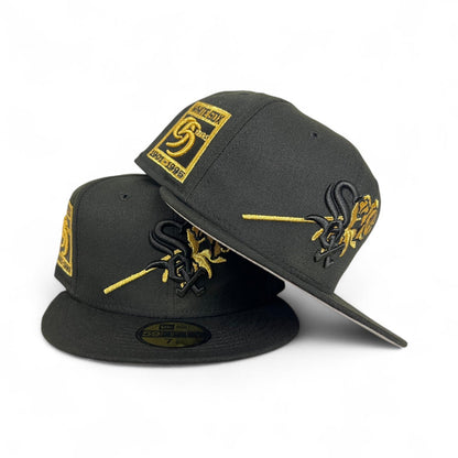 Black Chicago White Sox Rose Logo Gray Bottom 95 Years Side Patch New Era 59Fifty Fitted