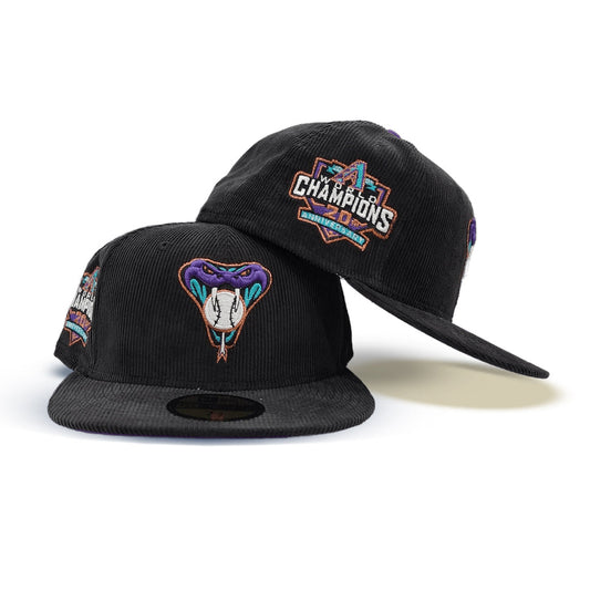 Black Corduroy Arizona Diamondbacks Purple Bottom 20th Anniversary Side Patch New Era 59Fifty Fitted