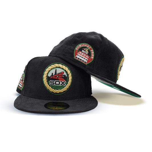 Black Corduroy Chicago White Sox Green Bottom Comiskey Park Side Patch New Era 59Fifty Fitted