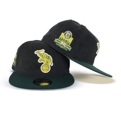 Black Corduroy Oakland Athletics Dark Green Visor Gray Bottom 40th Anniversary Side Patch New Era 59Fifty Fitted