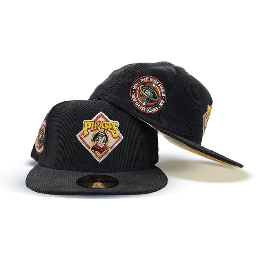 Black Corduroy Pittsburgh Pirates Yellow Bottom Three Rivers Stadium Side Patch New Era 59Fifty Fitted
