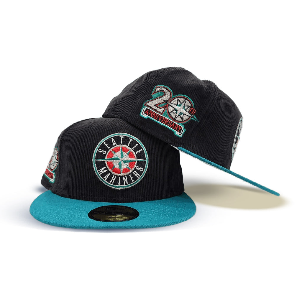 Black Corduroy Seattle Mariners Aqua Visor Gray Bottom 20th Anniversary Side Patch New Era 59Fifty Fitted