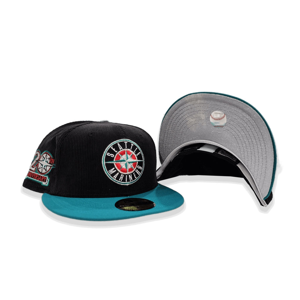 Black Corduroy Seattle Mariners Aqua Visor Gray Bottom 20th Anniversary Side Patch New Era 59Fifty Fitted