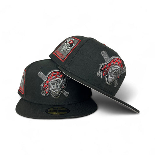 Black Red Pittsburgh Pirates Black Visor Gray Bottom Pirates Side Patch New Era 59Fifty Fitted