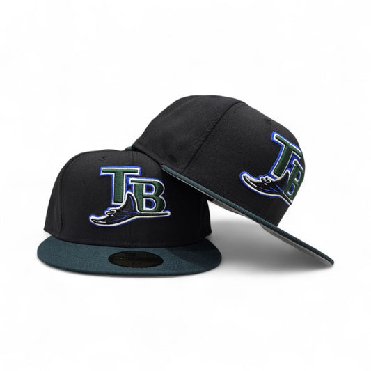 Black Tampa Bay Rays Dark Green Visor Gray Bottom New Era 59Fifty True Authentic On Field Fitted