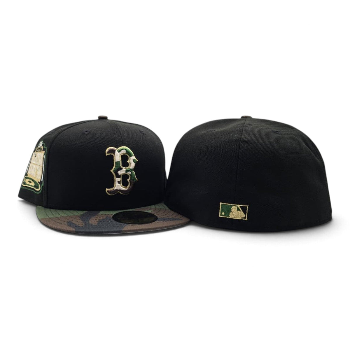 Black Boston Red Sox Woodland Camo Visor Gray Bottom 1999 All Star Game Side Patch New Era 59Fifty Fitted