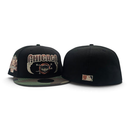 Black Chicago Cubs Lightning Logo Woodland Camo Visor Gray Bottom 1990 All Star Game Side Patch New Era Fitted (Copy)