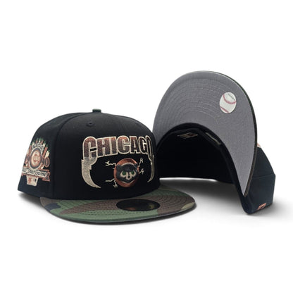Black Chicago Cubs Lightning Logo Woodland Camo Visor Gray Bottom 1990 All Star Game Side Patch New Era Fitted (Copy)