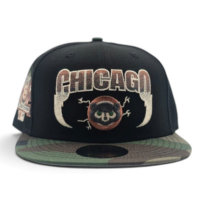 Black Chicago Cubs Lightning Logo Woodland Camo Visor Gray Bottom 1990 All Star Game Side Patch New Era Fitted (Copy)