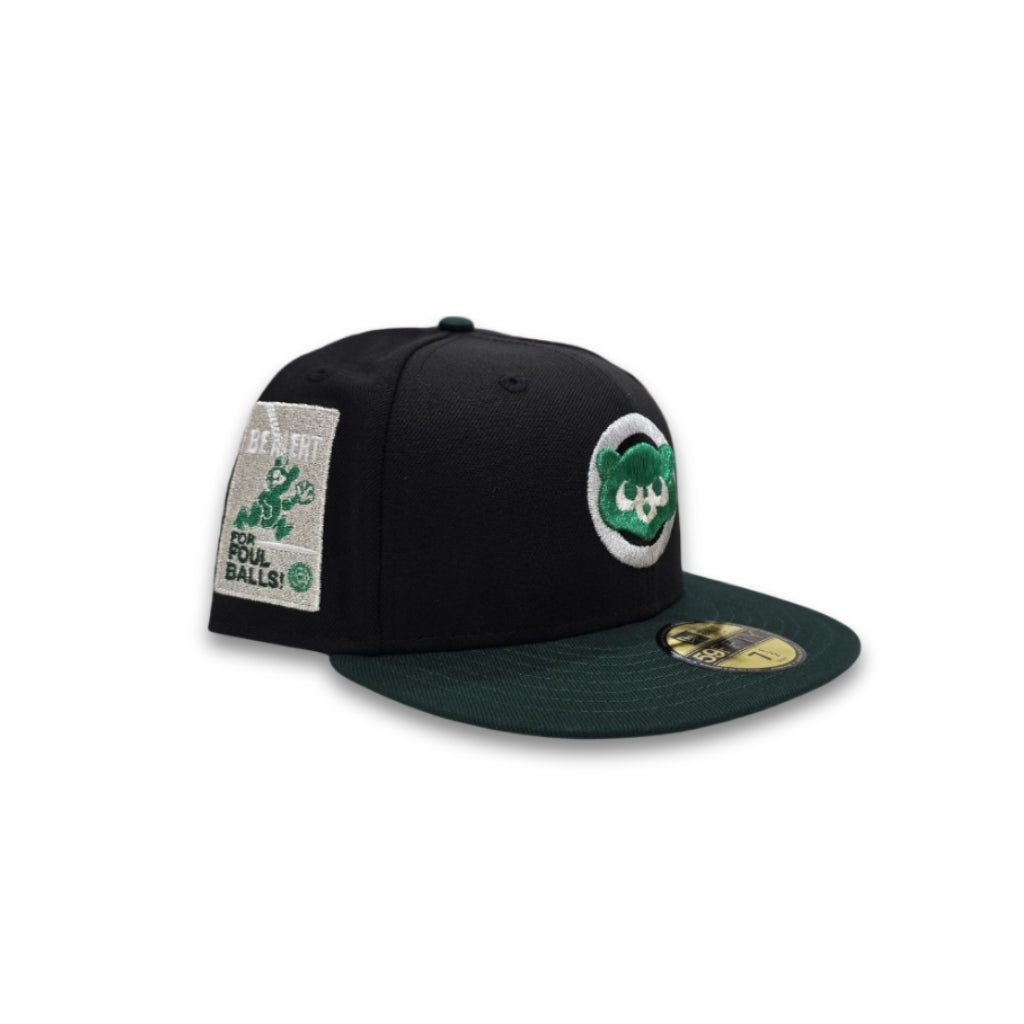 Black Chicago Cubs Dark Green Visor Gray Bottom Be Alert Foul Balls Side Patch New Era 59Fifty Fitted