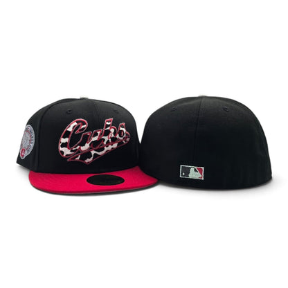 Black Cow Print Logo Chicago Cubs Red Visor Gray Bottom Wrigley Field Side Patch New Era 59Fifty Fitted