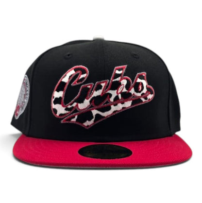 Black Cow Print Logo Chicago Cubs Red Visor Gray Bottom Wrigley Field Side Patch New Era 59Fifty Fitted