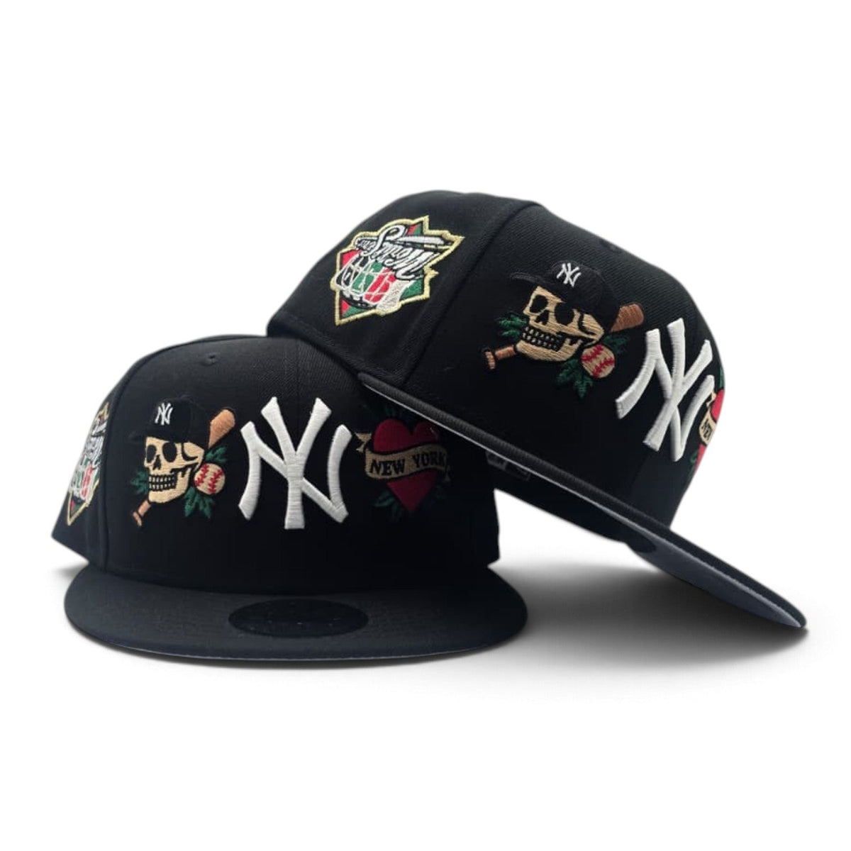 Black New York Yankees Tattoo Logo Gray Bottom Upside Down 1999 World Series Side Patch New Era 9Fifty Snapback Hat