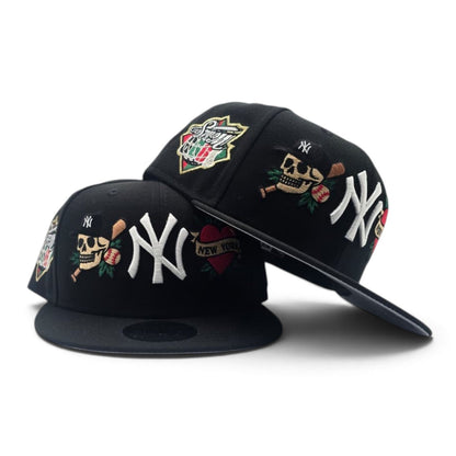 Black New York Yankees Tattoo Logo Gray Bottom Upside Down 1999 World Series Side Patch New Era 9Fifty Snapback Hat