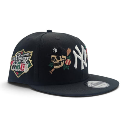 Black New York Yankees Tattoo Logo Gray Bottom Upside Down 1999 World Series Side Patch New Era 9Fifty Snapback Hat