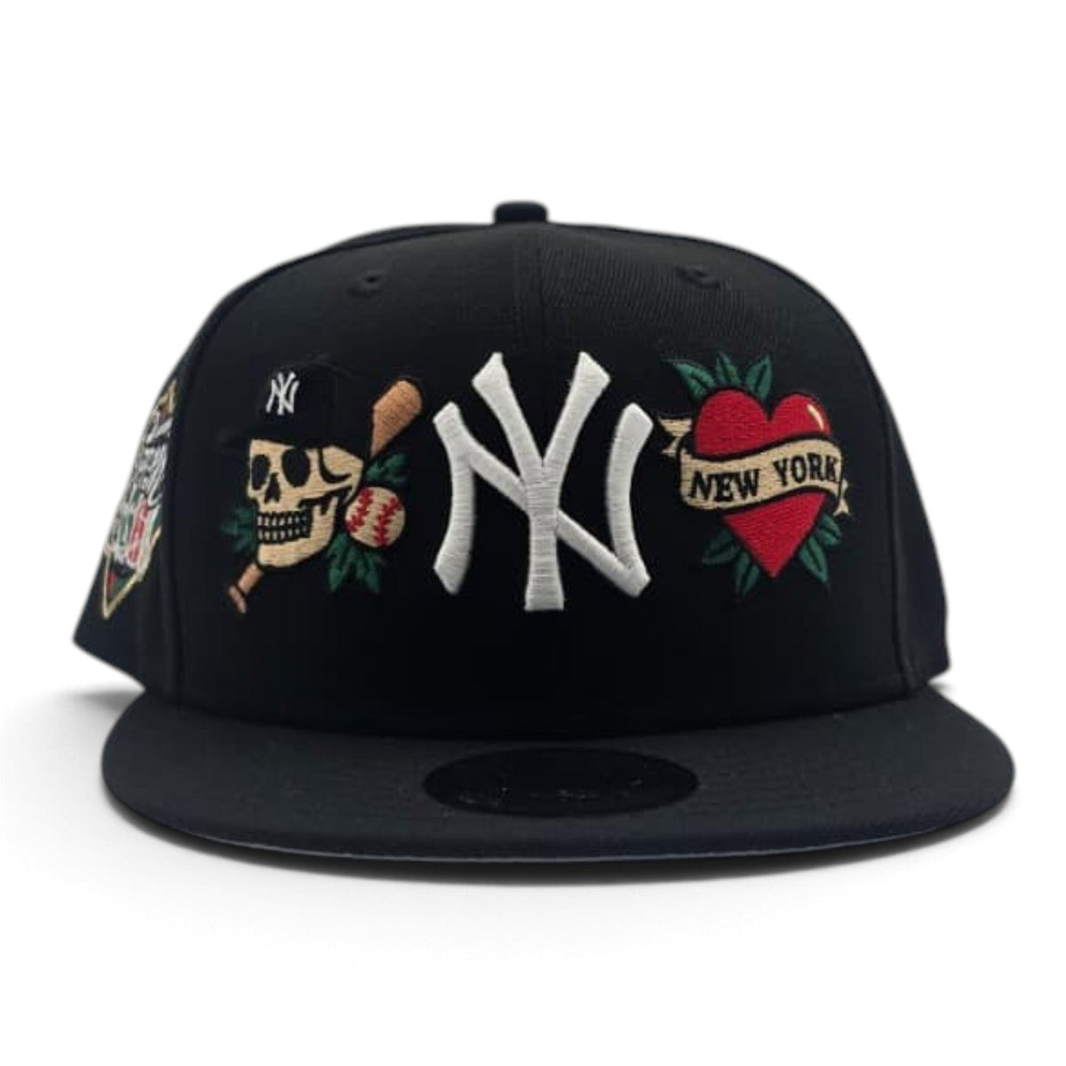 Black New York Yankees Tattoo Logo Gray Bottom Upside Down 1999 World Series Side Patch New Era 9Fifty Snapback Hat