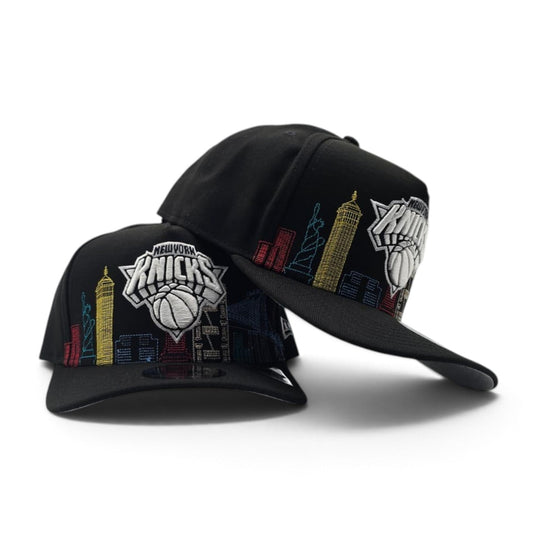 Black New York Knicks Gray Bottom City Skyline New Era 9Fifty A-Frame Snapback