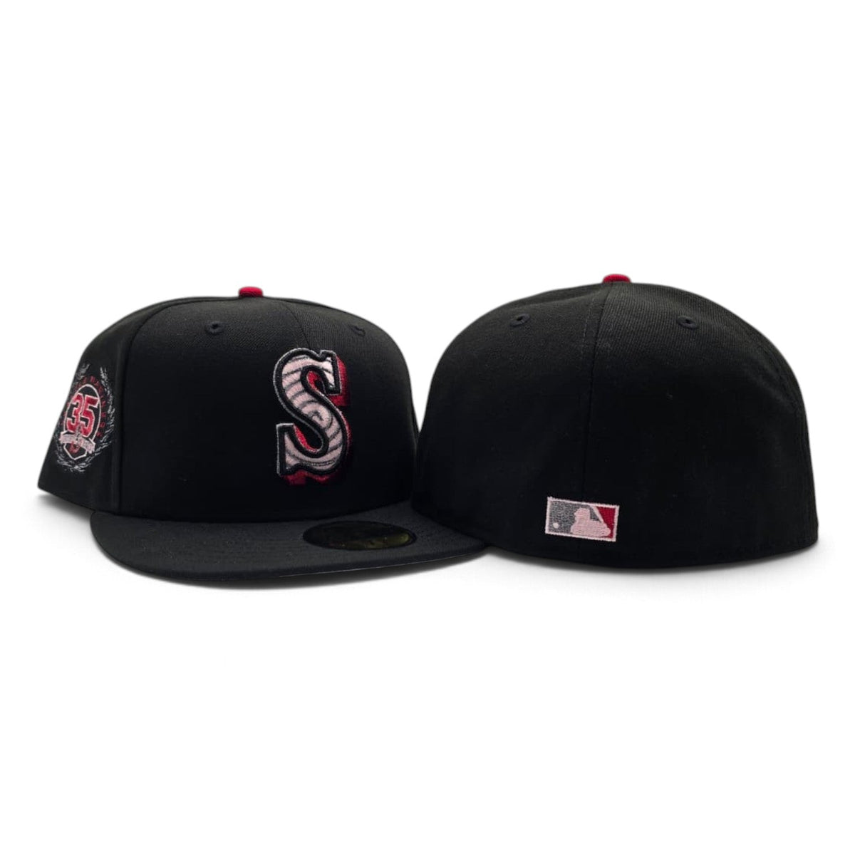 Black Seattle Mariners Swirl Logo Gray Bottom 35th Anniversary Side Patch New Era 59Fifty Fitted