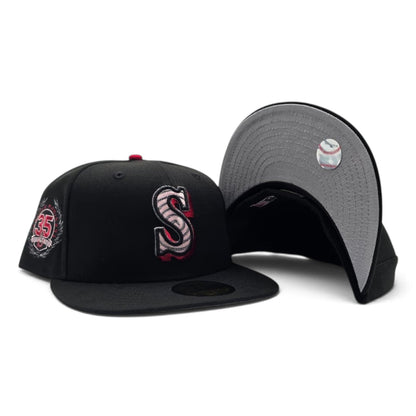 Black Seattle Mariners Swirl Logo Gray Bottom 35th Anniversary Side Patch New Era 59Fifty Fitted