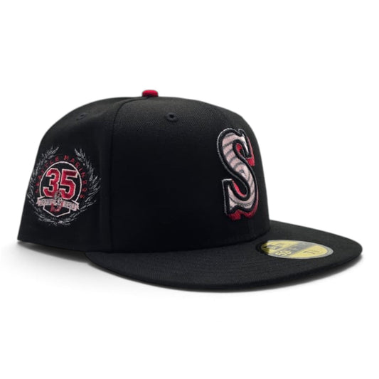 Black Seattle Mariners Swirl Logo Gray Bottom 35th Anniversary Side Patch New Era 59Fifty Fitted