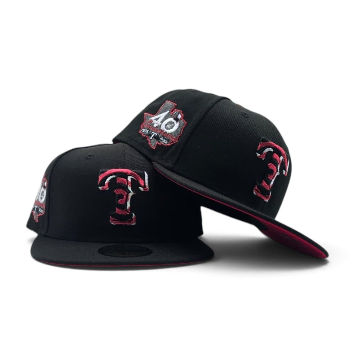 Black Texas Rangers Swirl Print Logo Visor Red Bottom 40th Anniversary Side Patch New Era 59Fifty Fitted