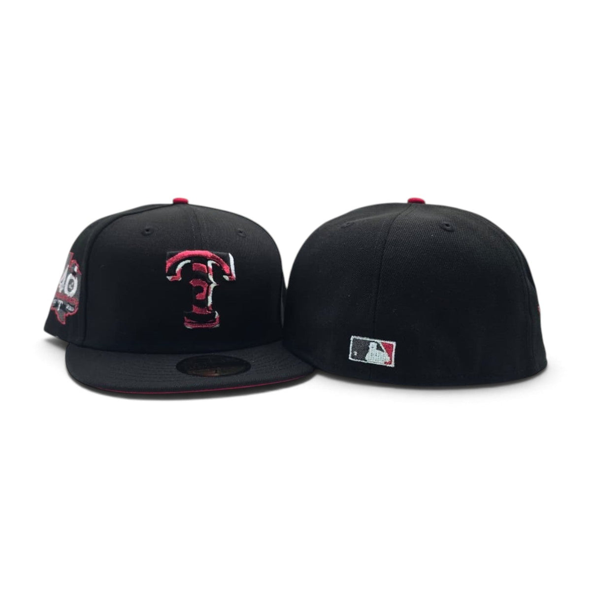 Black Texas Rangers Swirl Print Logo Visor Red Bottom 40th Anniversary Side Patch New Era 59Fifty Fitted
