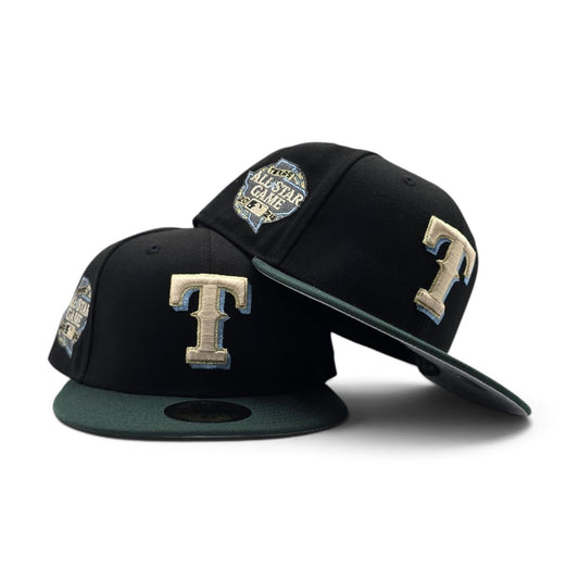 Black Texas Rangers Dark Green Visor Gray Bottom 2024 All Star Game Side Patch New Era 59Fifty Fitted