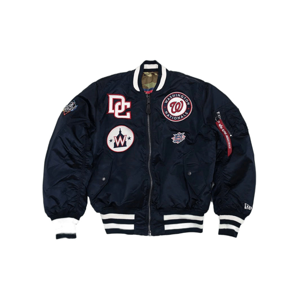 Blue Washington Nationals Alpha Industries X New Era Reversible MA-1 Bomber Jacket