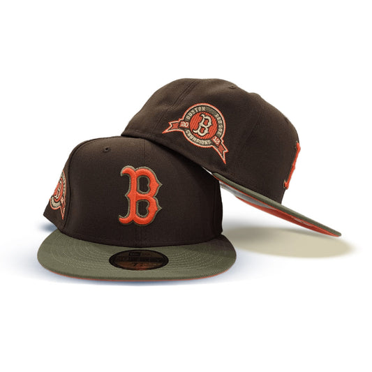 Brown Boston Red Sox Olive Green Visor Lime Orange Bottom 2013 World Series Champions Side Patch 59Fifty Fitted