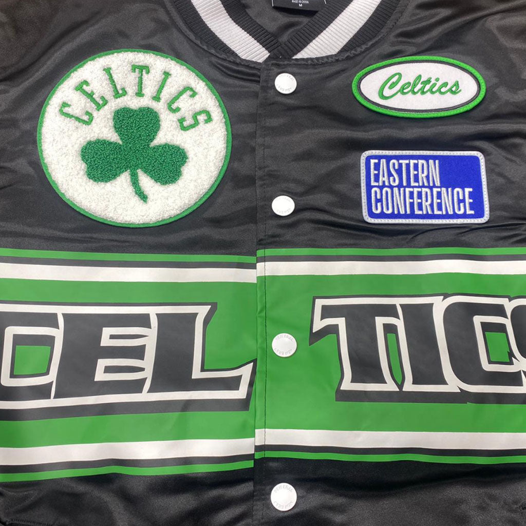 Black Boston Celtics Green New Era Mens Rally Drive Medium Weight Satin Jacket