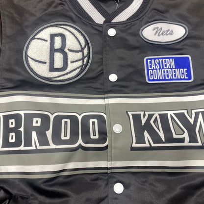 Black Brooklyn Nets Gray New Era Mens Rally Drive Medium Weight Satin Jacket