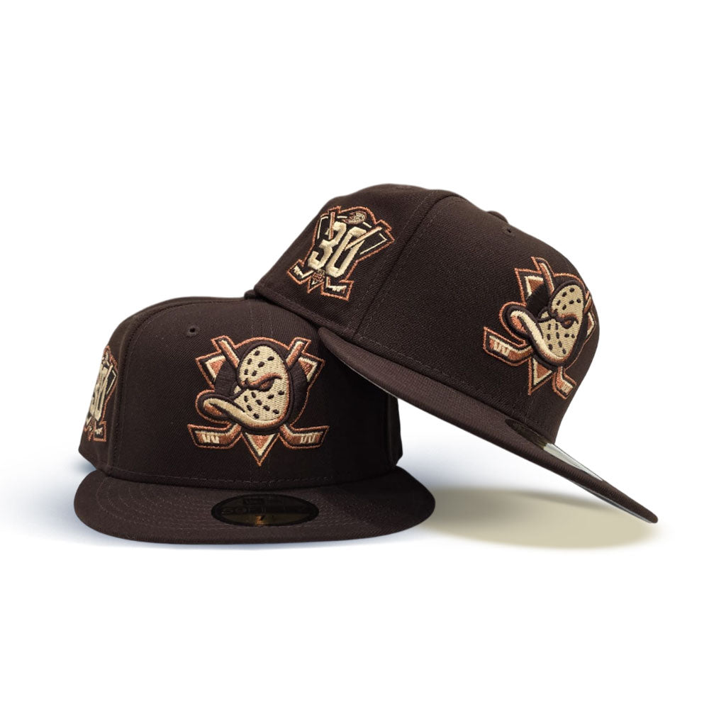 Brown Anaheim Mighty Ducks Gray Bottom 30th Anniversary Side Patch New Era 59Fifty Fitted