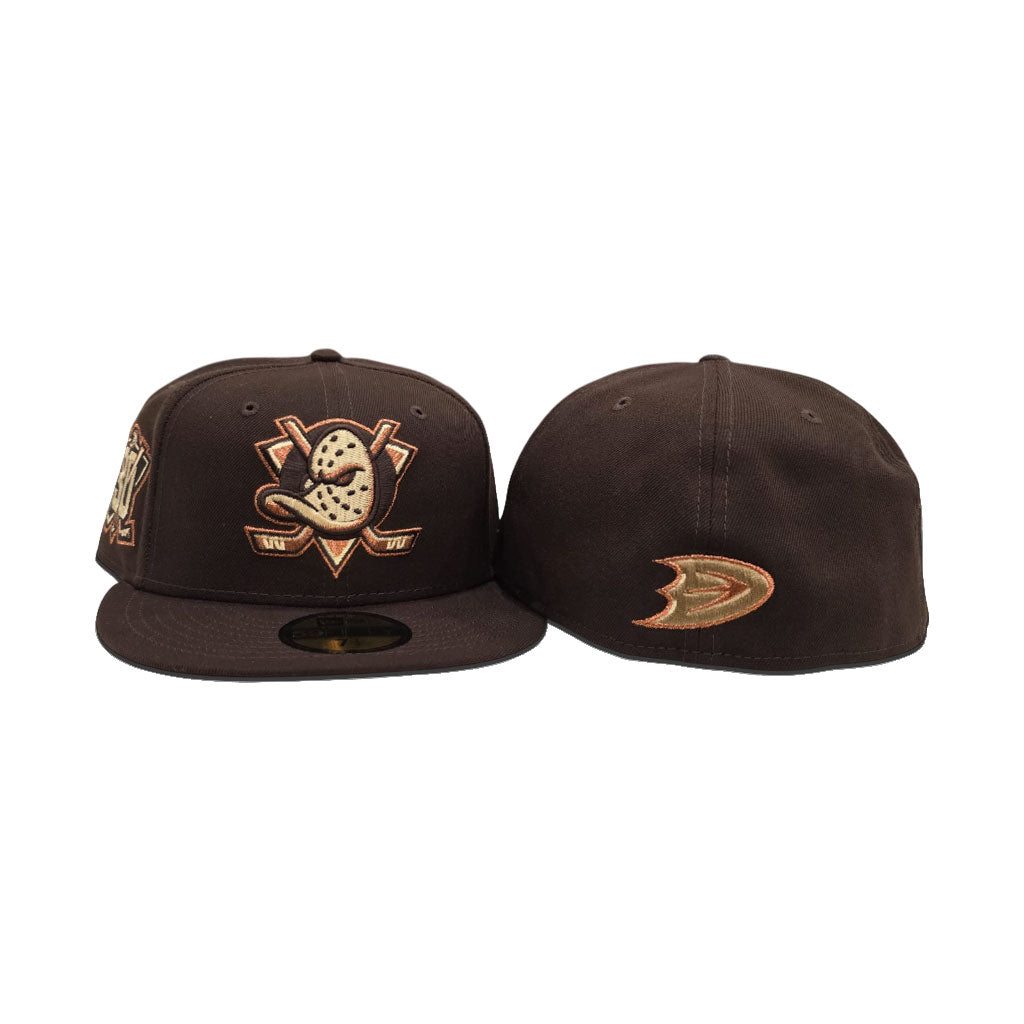 Brown Anaheim Mighty Ducks Gray Bottom 30th Anniversary Side Patch New Era 59Fifty Fitted