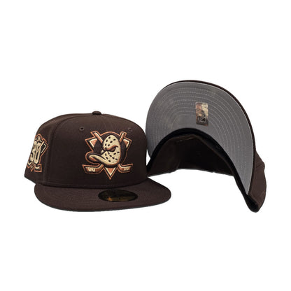 Brown Anaheim Mighty Ducks Gray Bottom 30th Anniversary Side Patch New Era 59Fifty Fitted
