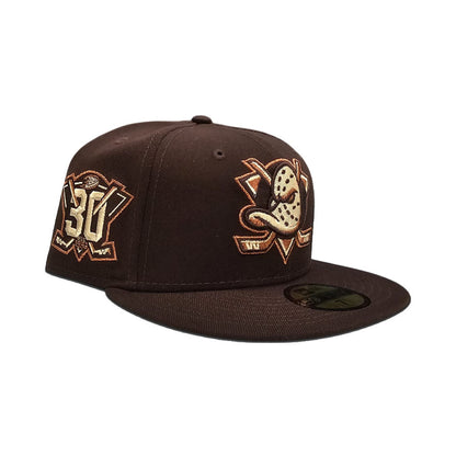 Brown Anaheim Mighty Ducks Gray Bottom 30th Anniversary Side Patch New Era 59Fifty Fitted