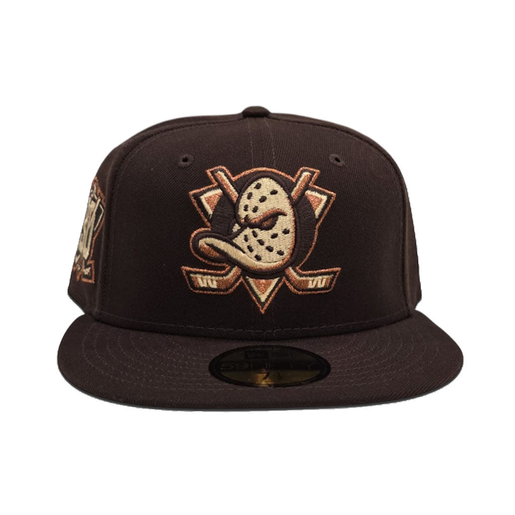 Brown Anaheim Mighty Ducks Gray Bottom 30th Anniversary Side Patch New Era 59Fifty Fitted