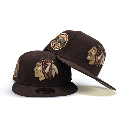 Brown Chicago Blackhawks Gray Bottom Chicago Stadium Side Patch New Era 59Fifty Fitted