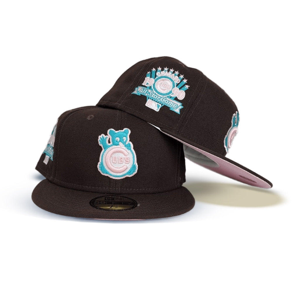 Brown Chicago Cubs Pink Bottom 1990 All Star Game Side Patch "Pigeon Collection" New Era 59Fifty Fitted