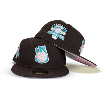 Brown Chicago Cubs Pink Bottom 1990 All Star Game Side Patch "Pigeon Collection" New Era 59Fifty Fitted