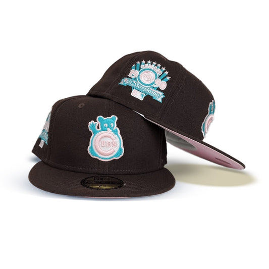 Brown Chicago Cubs Pink Bottom 1990 All Star Game Side Patch "Pigeon Collection" New Era 59Fifty Fitted