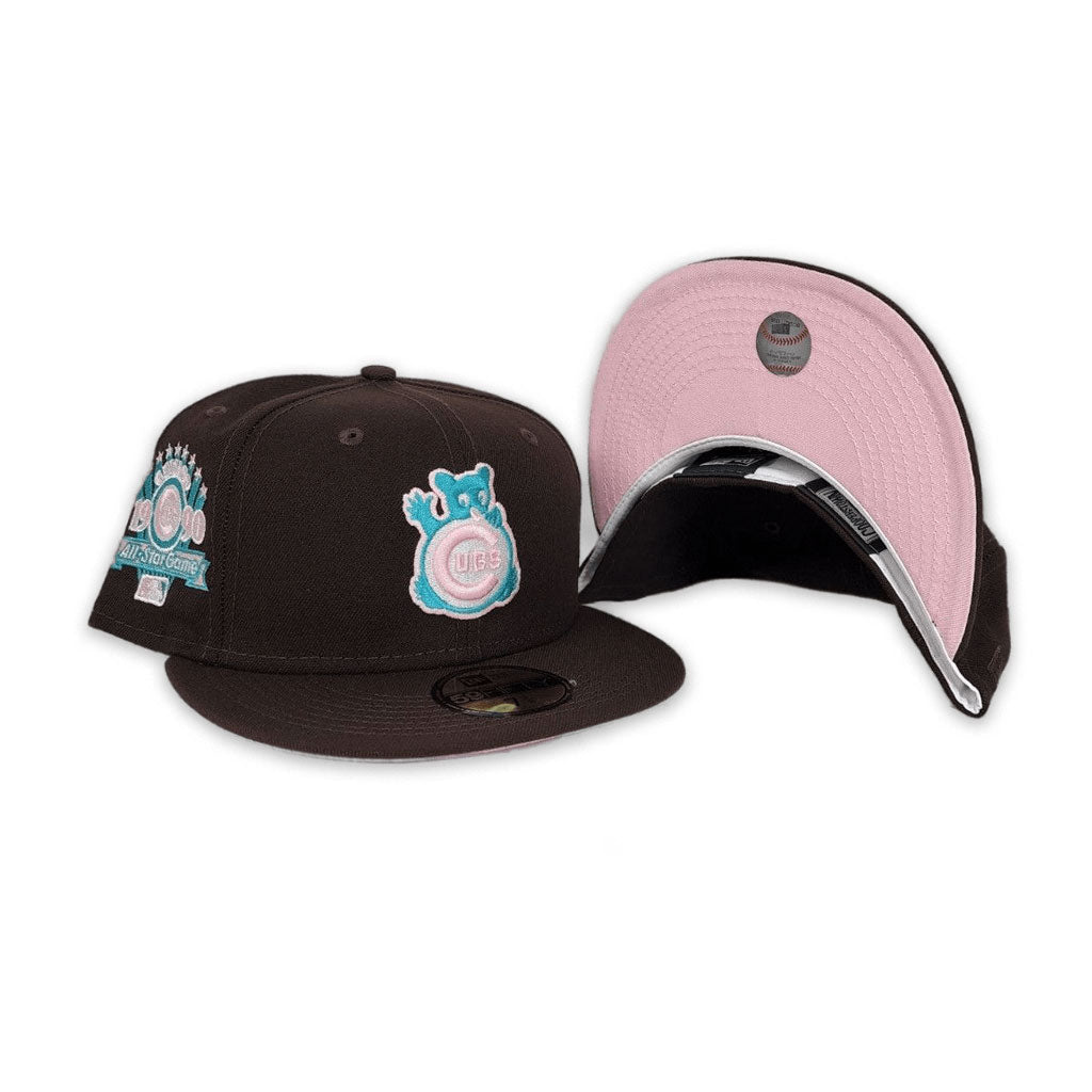 Brown Chicago Cubs Pink Bottom 1990 All Star Game Side Patch "Pigeon Collection" New Era 59Fifty Fitted