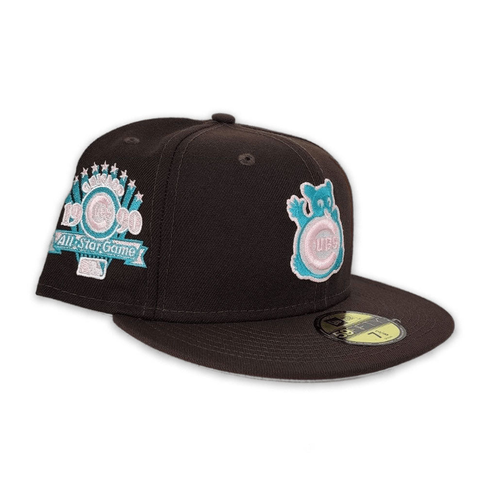 Brown Chicago Cubs Pink Bottom 1990 All Star Game Side Patch "Pigeon Collection" New Era 59Fifty Fitted