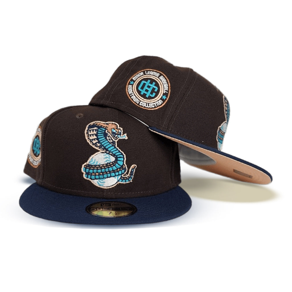 Brown Kissimmee Cobras Navy Blue Visor Peach Bottom Hometown Collection Side Patch New Era 59Fifty Fitted